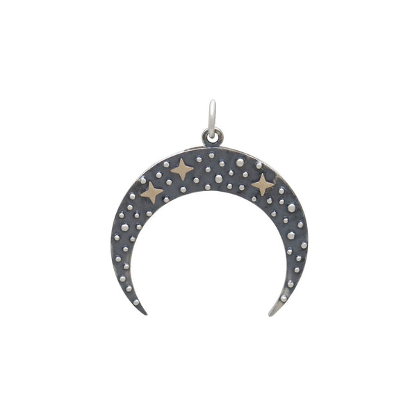 Inverted Crescent Moon Earrings with Spikes - online Oxidized Sterling Silver and Bronze