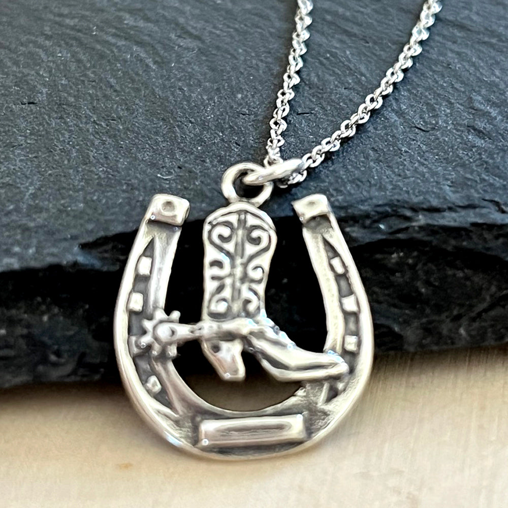 Horseshoe with Cowboy Boot Necklace-0802