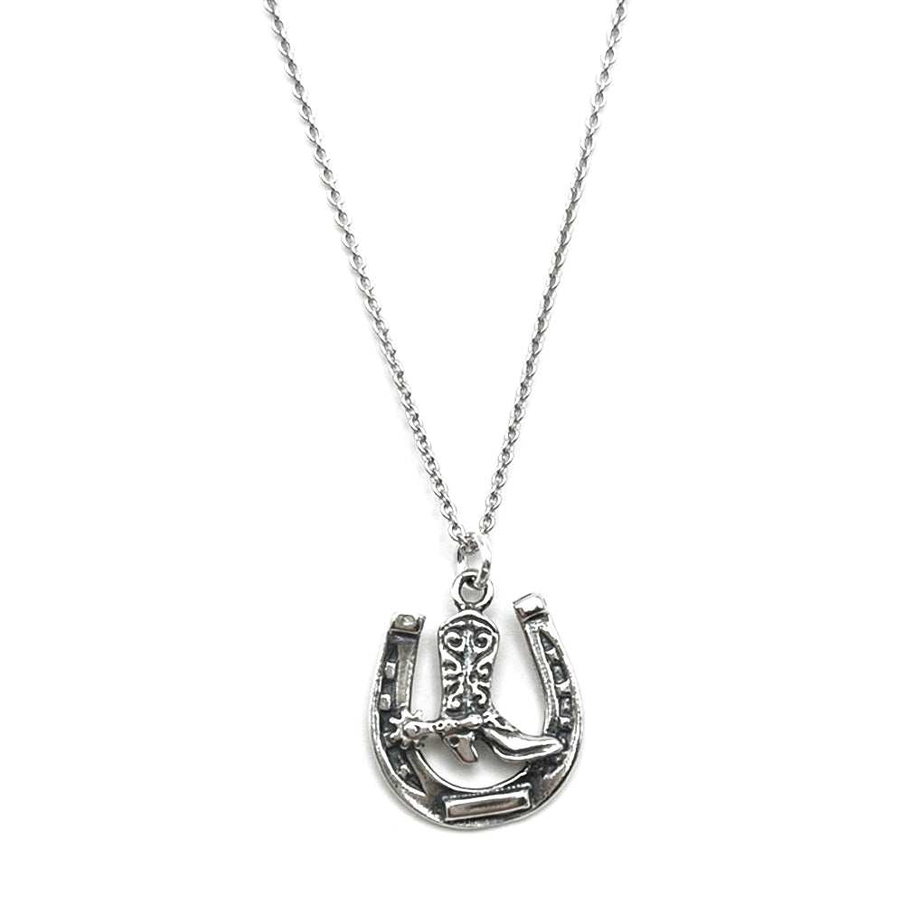 Horseshoe with Cowboy Boot Necklace-0802