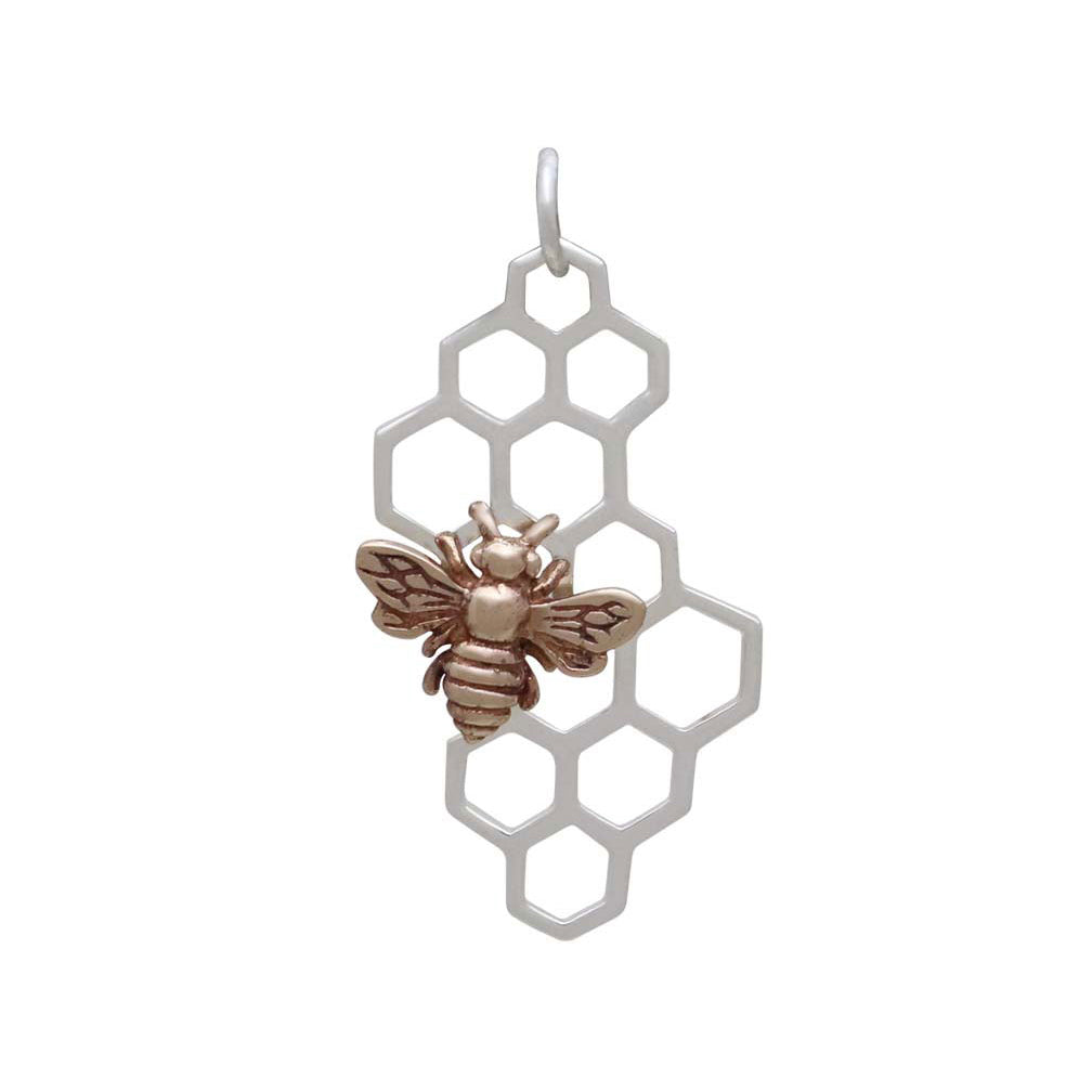 Bronze Honey Bee Charm on Honeycomb